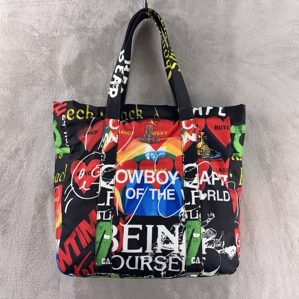 Vivienne Westwood Murray Tote Bag Black Multi Color AW23 Graphic Print Orb‎ Logo